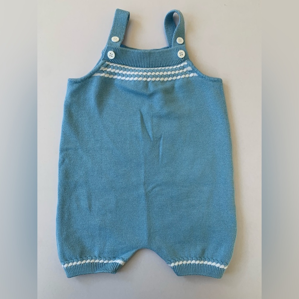 Blue Knit Baby Romper with Button Straps